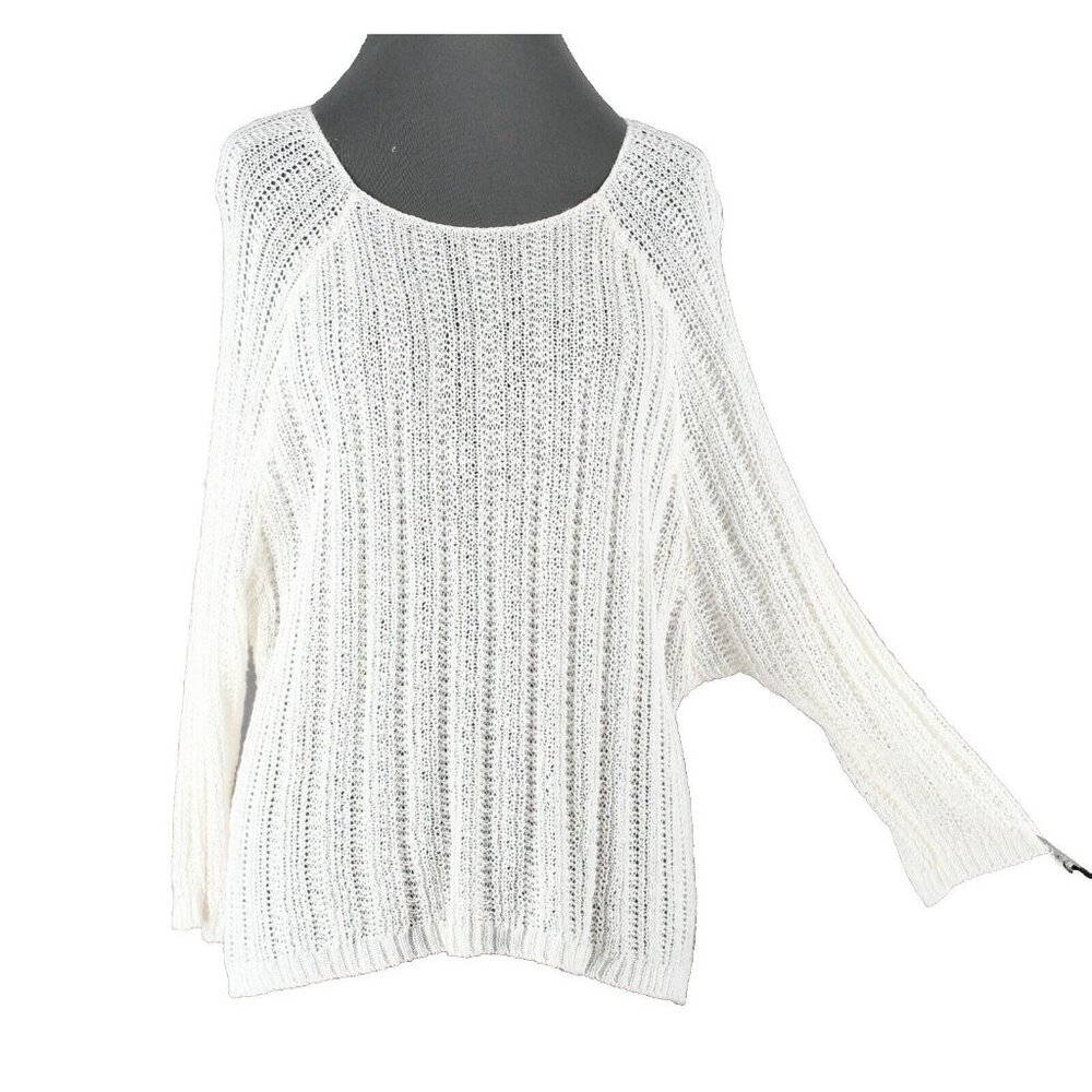 Joie Sz XS Ivory Loose Weave Hi Lo 100% Linen Sweater